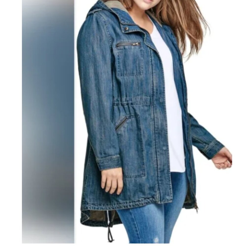 ELLOS Women's Plus Size Hooded Anorak Denim Jacket, Size 28 NW